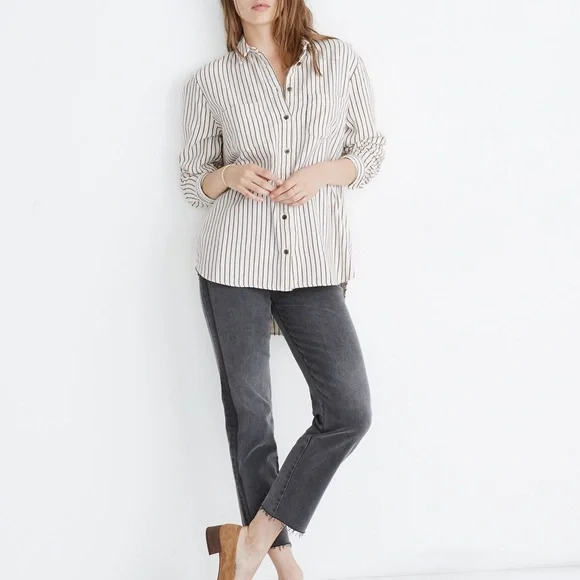 100% Cotton Madewell Striped Cream and Black Blouse - Picture 7 of 7